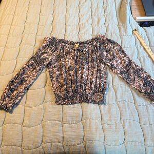 Lily White Paisley Off-Shoulder Blouse - Blue and Pink